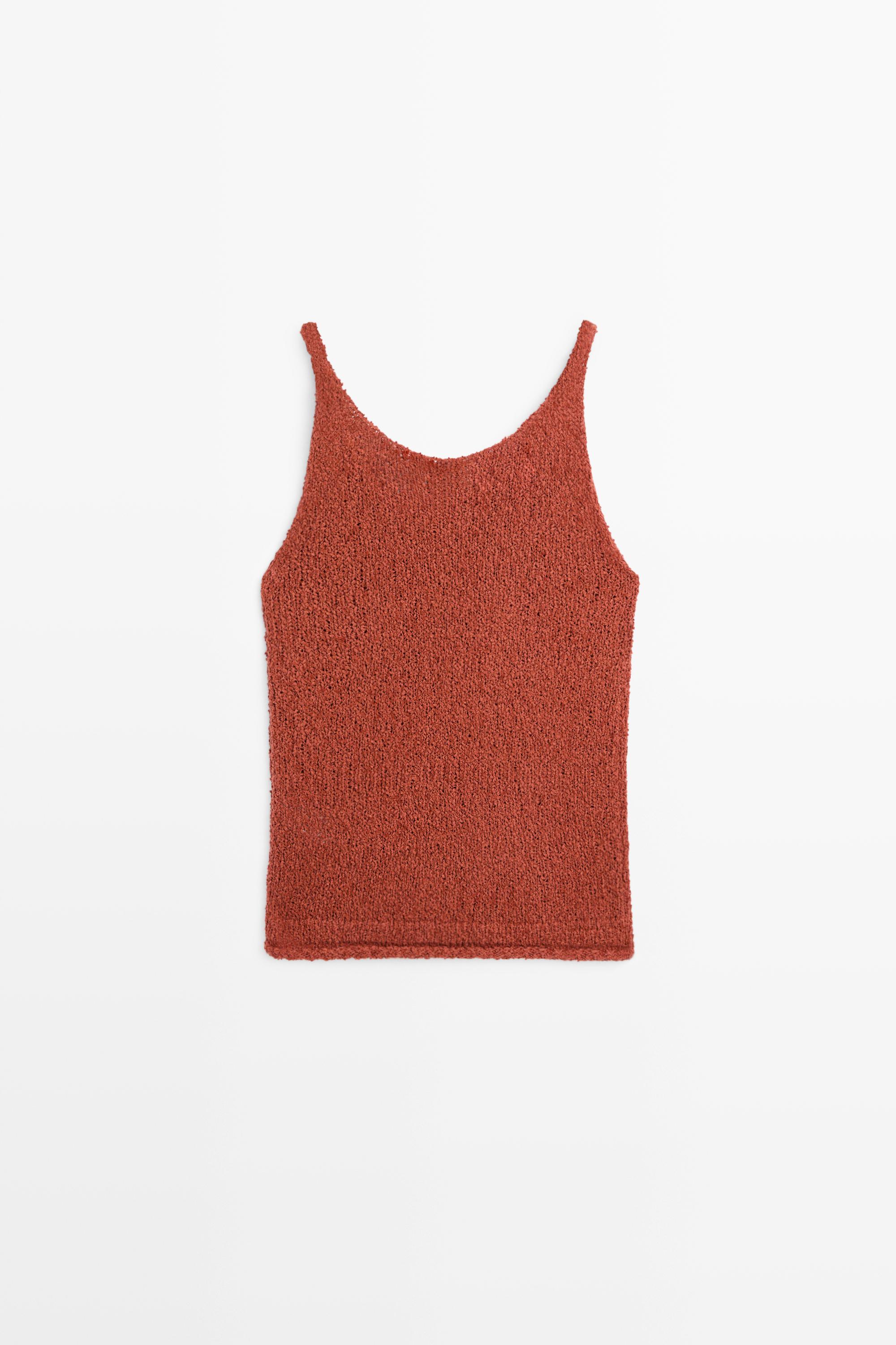 Textured cotton blend strappy top